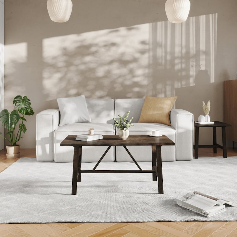 Solid Wood Farmhouse Trestle Style Coffee Table