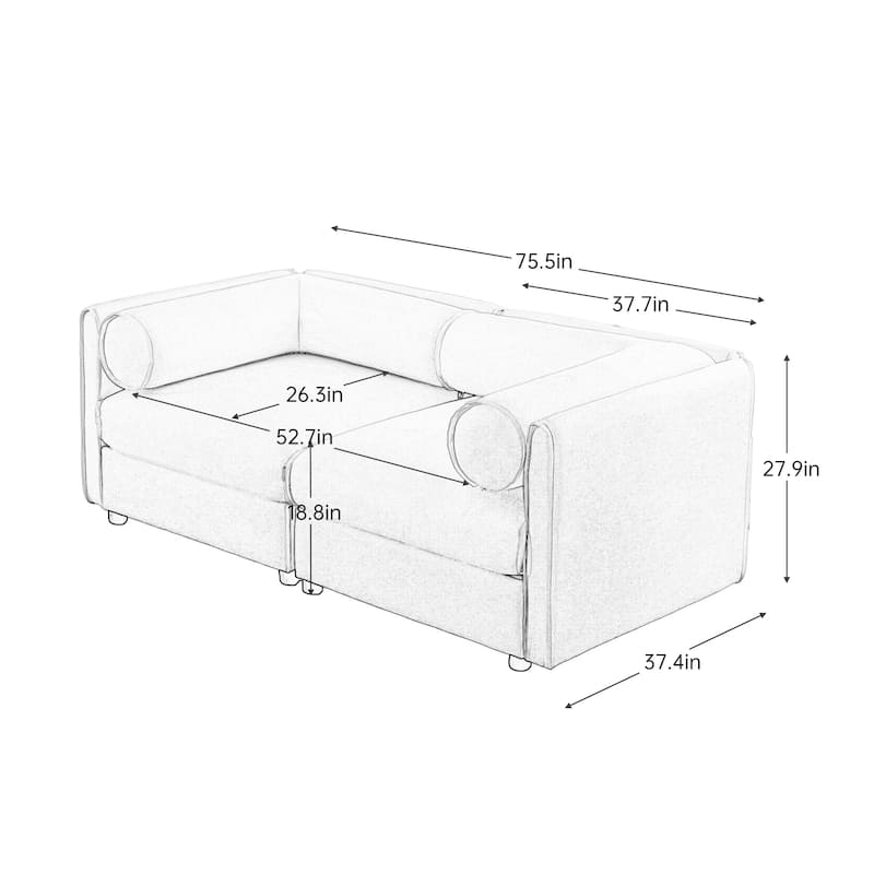 75.5" Chenille Modular Sofa with Cylindrical Support & Storage