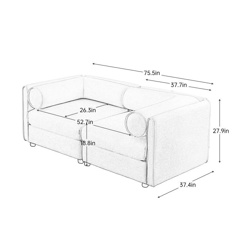 Modern Chenille 6-Seater Sofa with Ottoman Storage, Hidden Storage, Cylindrical Cushioned Arms and Backrest