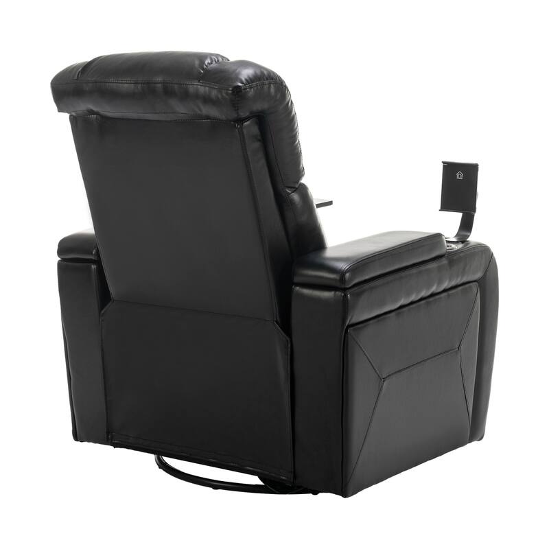 270° Swivel PU Leather Power Recliner with Phone Holder, Cup Holder, USB Port Home Theater Recliner for Living Room