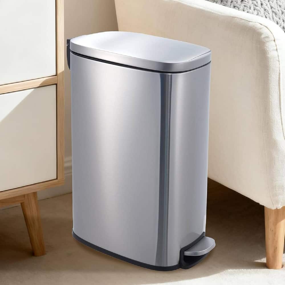 13 Gallon/ 50 Liter Slim Stainless Steel Garbage Bin, Trash Can for Kitchen Bathroom