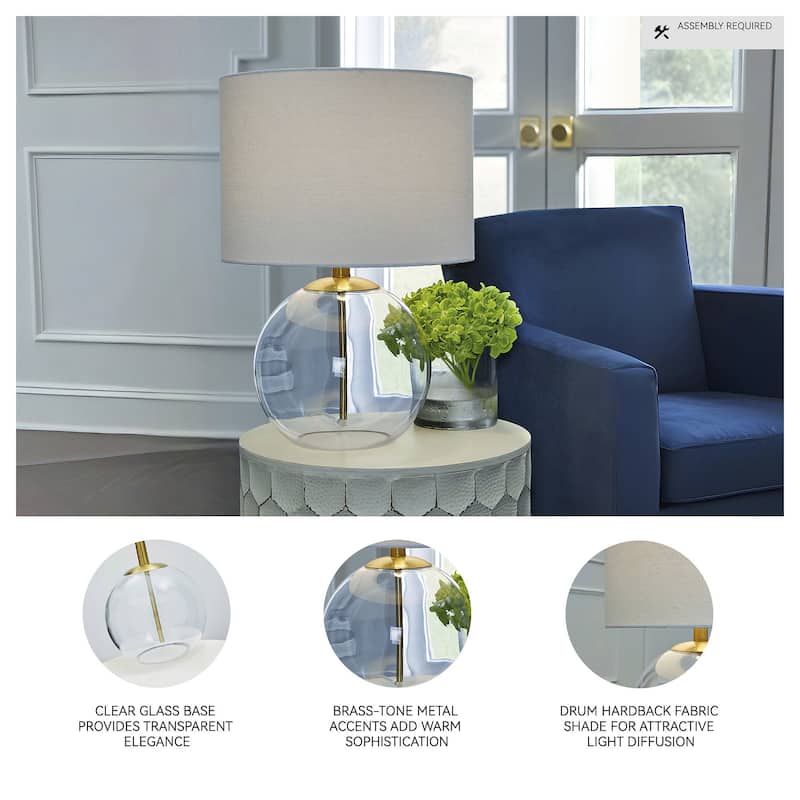 Ashley Furniture Samder Clear & Brass Glass Table Lamp - 14"W x 14"D x 21"H