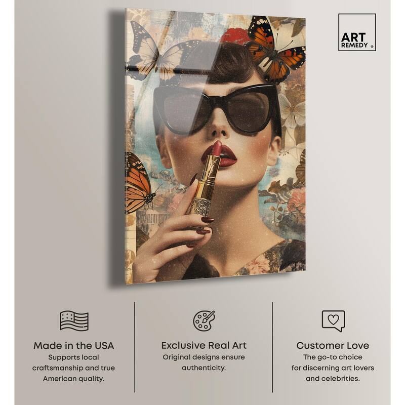 Iconic Lady Butterfly Collage II Acrylic by Art Remedy, Ready to Hang