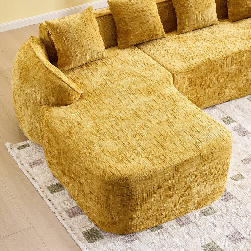 L-Shaped Sectional Sofa with Chaise Lounge, Chenille Upholstered 4 Seater Sofa, Compressed Sofa with Throw Pillows