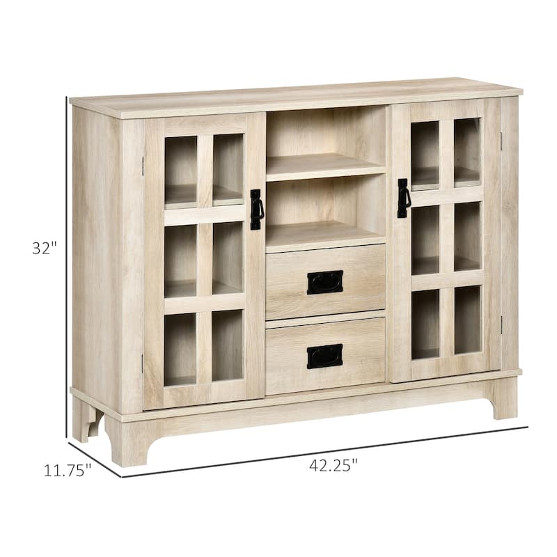HOMCOM Sideboard Storage Cabinet, Kitchen Cupboard Buffet Server with Glass Doors, 2 Drawers & Adjustable Shelves