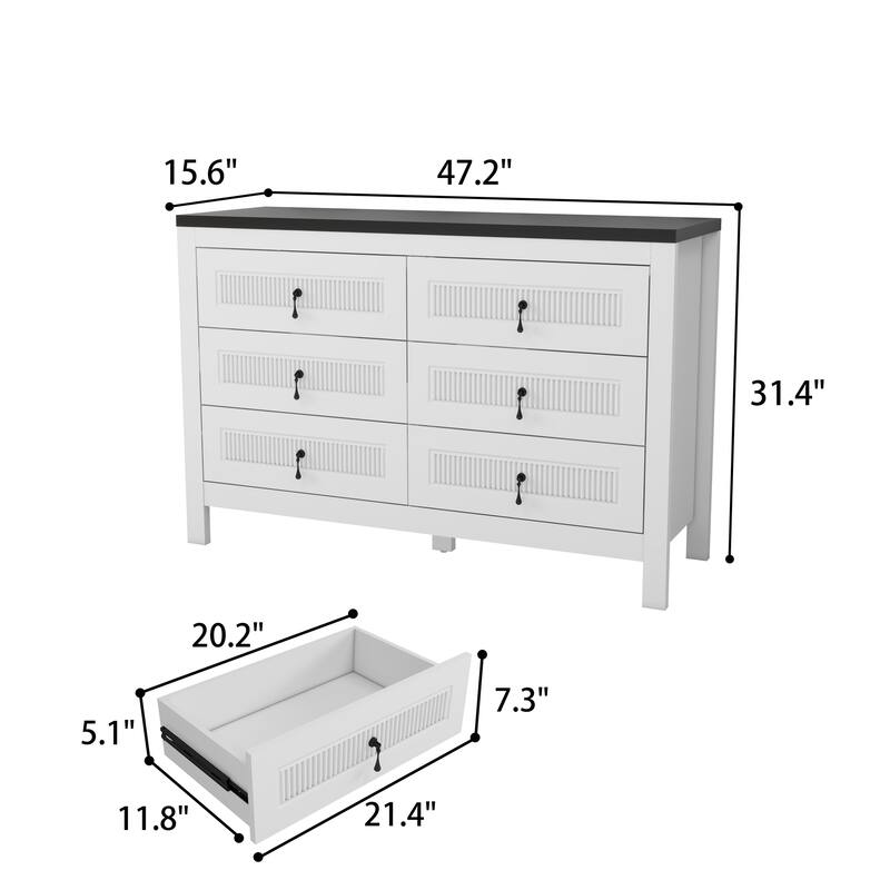 Wood 6 Drawer Dresser, Chest Of Drawers Cabinet, TV Stand for Bedroom, Livingroom and Enterway