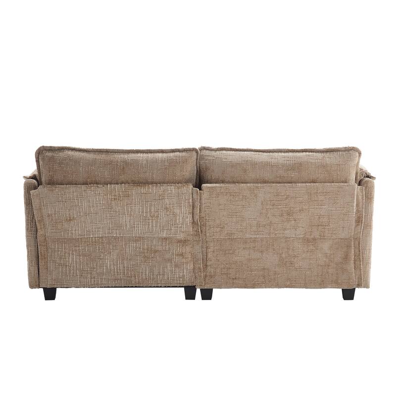 Chenille Sleeper Sofa Bed Deep Seat Loveseat Sectional Couch with Ottomans Chaise Lounge, Detachable Armrests and Side Pockets