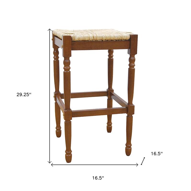 HomeRoots 29" Natural And Brown Solid Wood Backless Bar Height Bar Chair With Footrest - 16.5