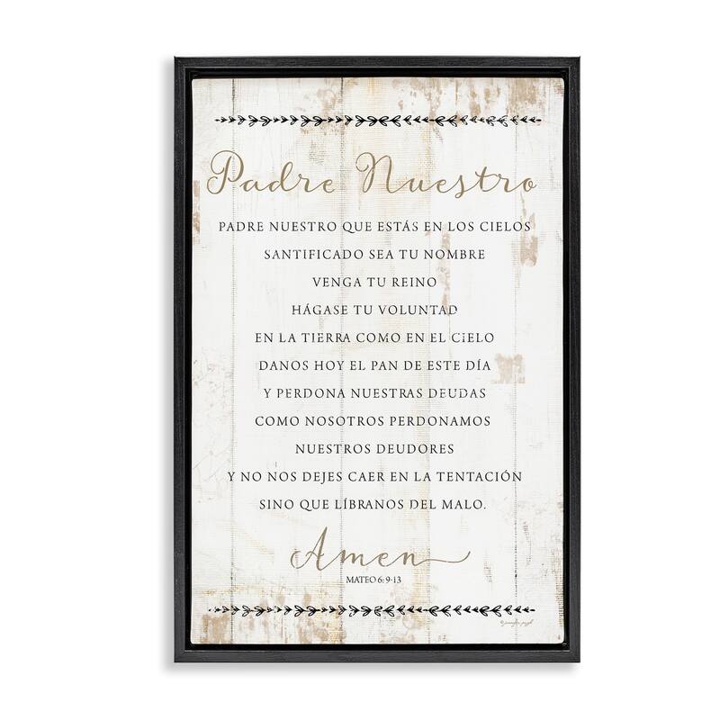 Stupell Padre Nuestro Oración Framed Floater Canvas Wall Art Design By Jennifer Pugh - 25 x 17 - Black