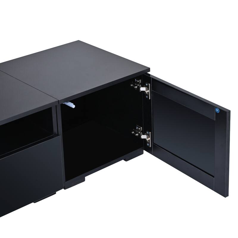 3-Piece Extended TV Stand with Color-Changing LED Lights - Rattan Style, Push-to-Open Doors, 82" Entertainment Center