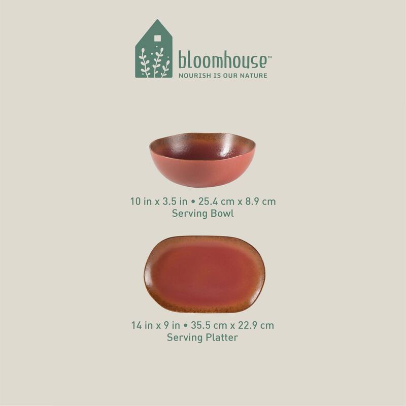 Bloomhouse Palermo Sun 2 Piece Serving Bowl and Oval Platter Stoneware Reactive Glaze Serveware Set