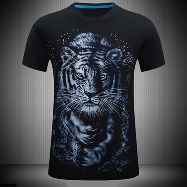 Mens Tiger Print Tshirt Summer Short Sleeves Regular Fit Crew Neck Size XS M