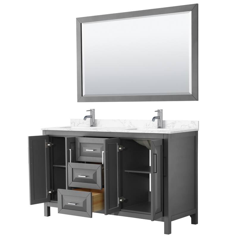 Daria 60 Inch Double Vanity, Cultured Marble Top, 58 Inch Mirror