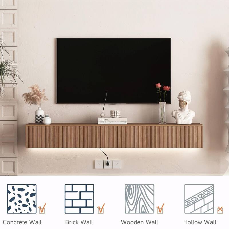 69" Modern TV Stand, Floating TV Cabinet Entertainment Center with 16 Color LEDs