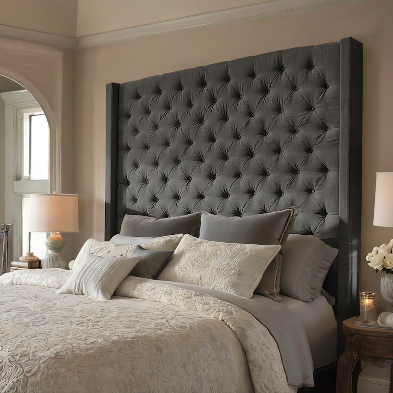 Detmold Wingback Button Tufted Linen Fabric Headboard