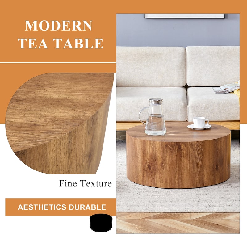 Cylindrical Coffee Table Dining Table with Anti-slip Feet, Writing Desk Accent Table with Woodgrain Pattern
