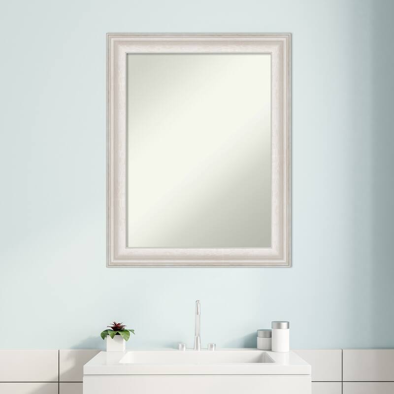 Non-Beveled Bathroom Wall Mirror - Trio White Wash Silver Frame