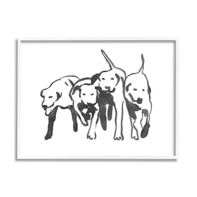 Stupell Row Of Pet Dogs Black White Watercolor Outline Framed Wall Art - Grey