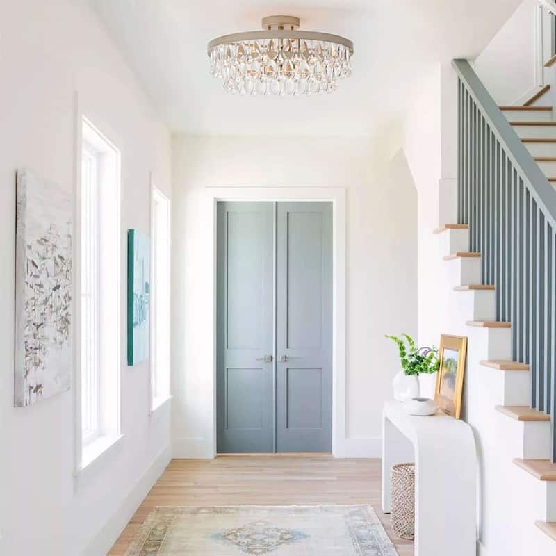 Viviana 4-light Crystal Teardrop Round Flush Mount