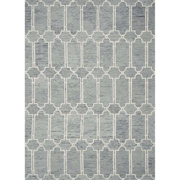 8'x10' Slate Blue Hand Tufted Geometric Indoor Area Rug - 3'6