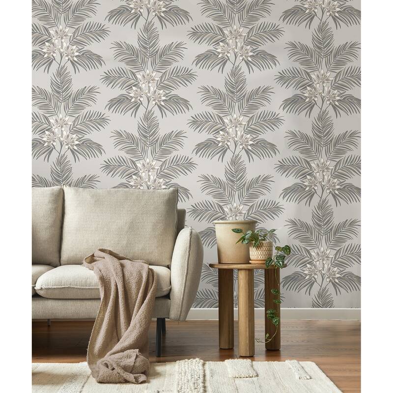 Fine Decor Bali Light Grey Palm Wallpaper