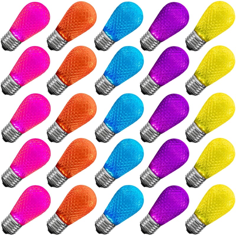 25 Pack LED S14 Faceted Outdoor Patio Edison Replacement Bulbs, Modern Multicolor - Modern Multicolor - Modern Multicolor - String Lights