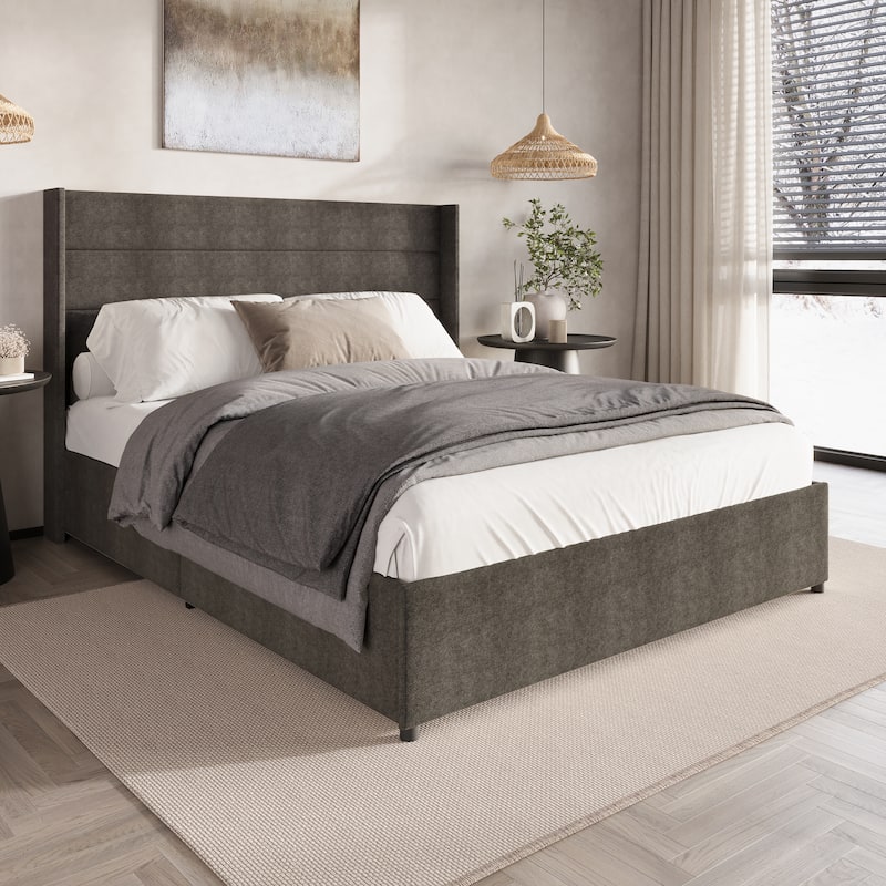 CraftPorch Modern Wingback Platform Lift Up Storage Bed