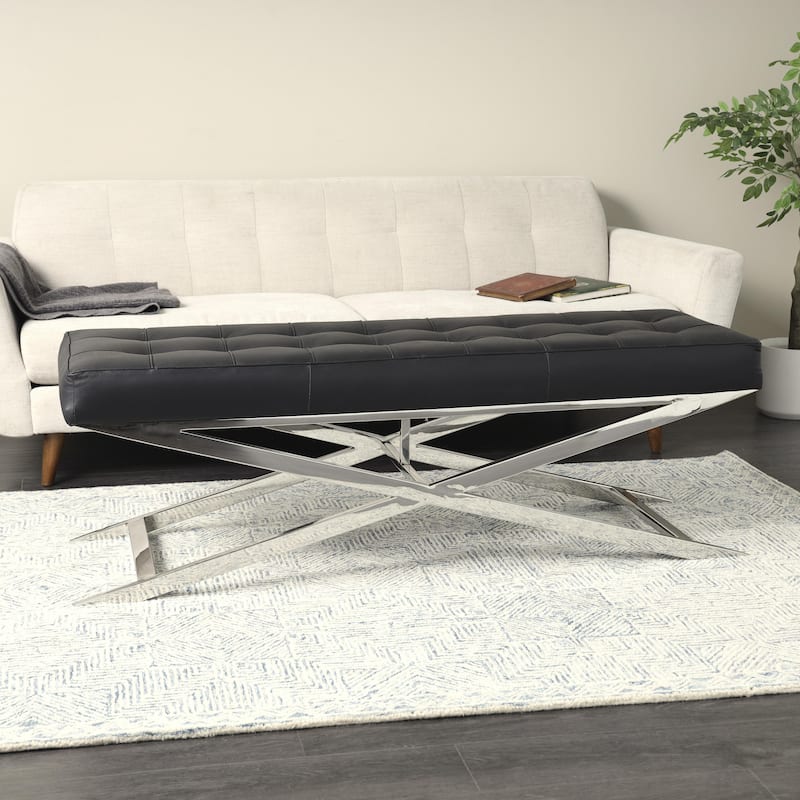 Leather Home Bench or Stool with Stainless Steel Supports - Black or White - Roche River Decor