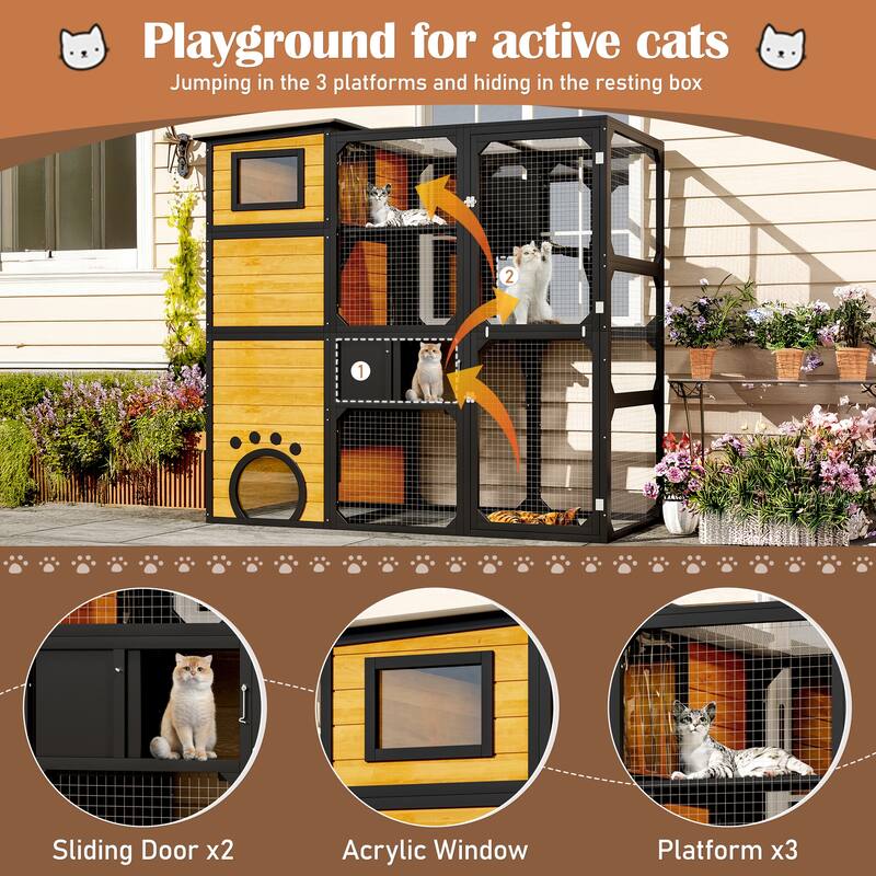Large 4-Tier Outdoor Catio - Window-Attached Weatherproof Cat House with Platforms & Resting Rooms