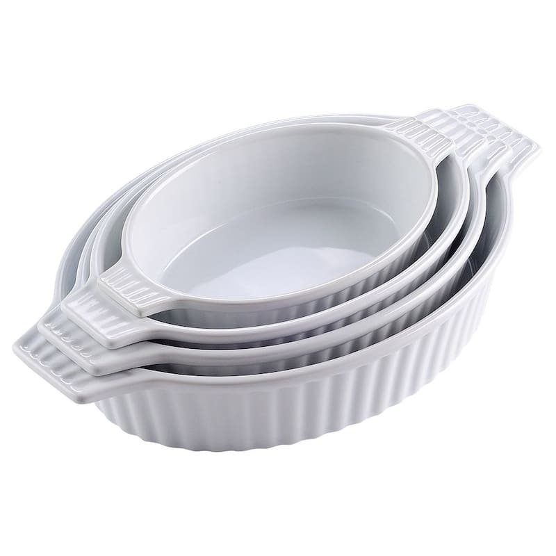 MALACASA, Series Bake.Bake, Ceramic Oval Baking Dish Bakeware Set - Set of 4 - Ivory White