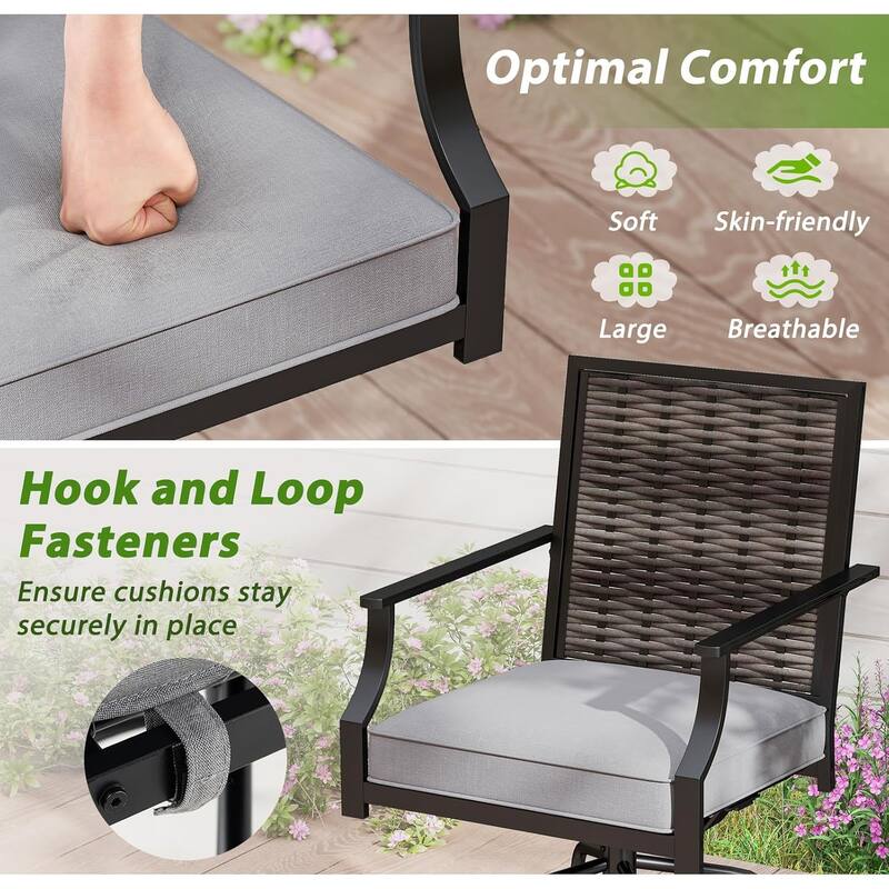 Outdoor PE Wicker Swivel Bar Stool Set Counter Height Patio Bar Chairs