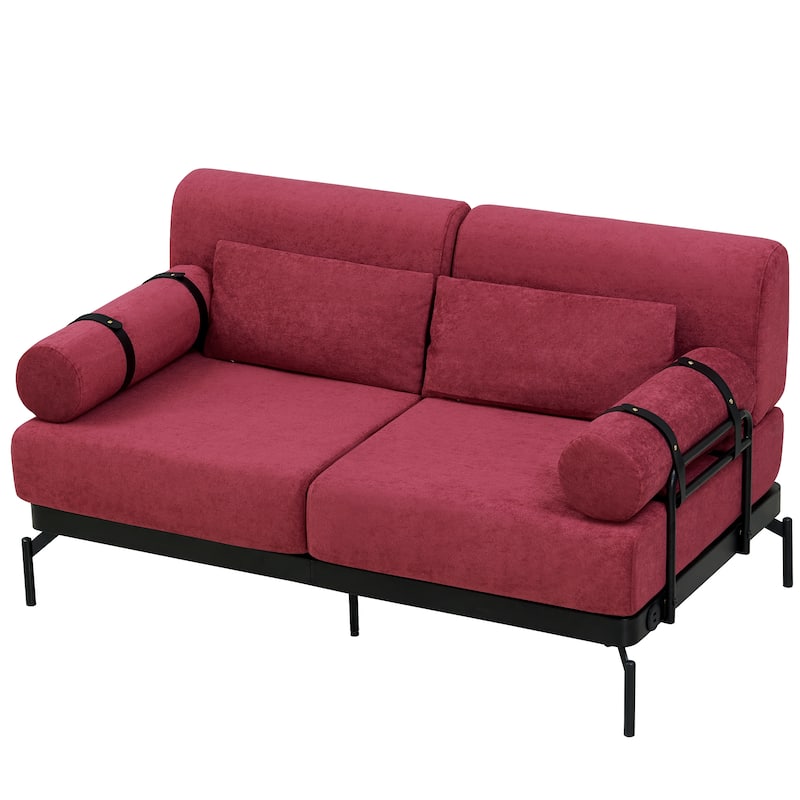 Anmytek Modern 59 Inch Loveseat Sofa with USB Ports and Unique Cylindrical Armrests Red