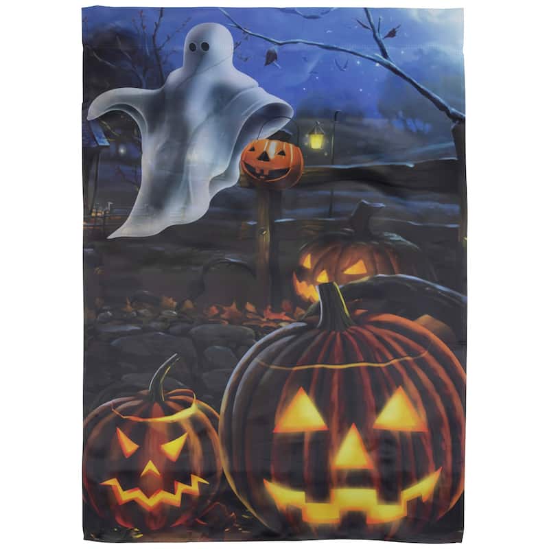Pumpkins and Ghost Spooky Halloween Outdoor House Flag - 28" x 40"