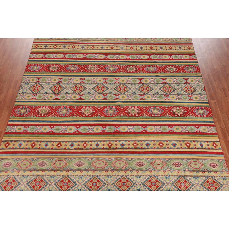 Hand Knotted Oriental 100% Wool Carpet Traditional Geometric Multi-Colored Kazak Area Rug - 12' 11'' X 9' 10''