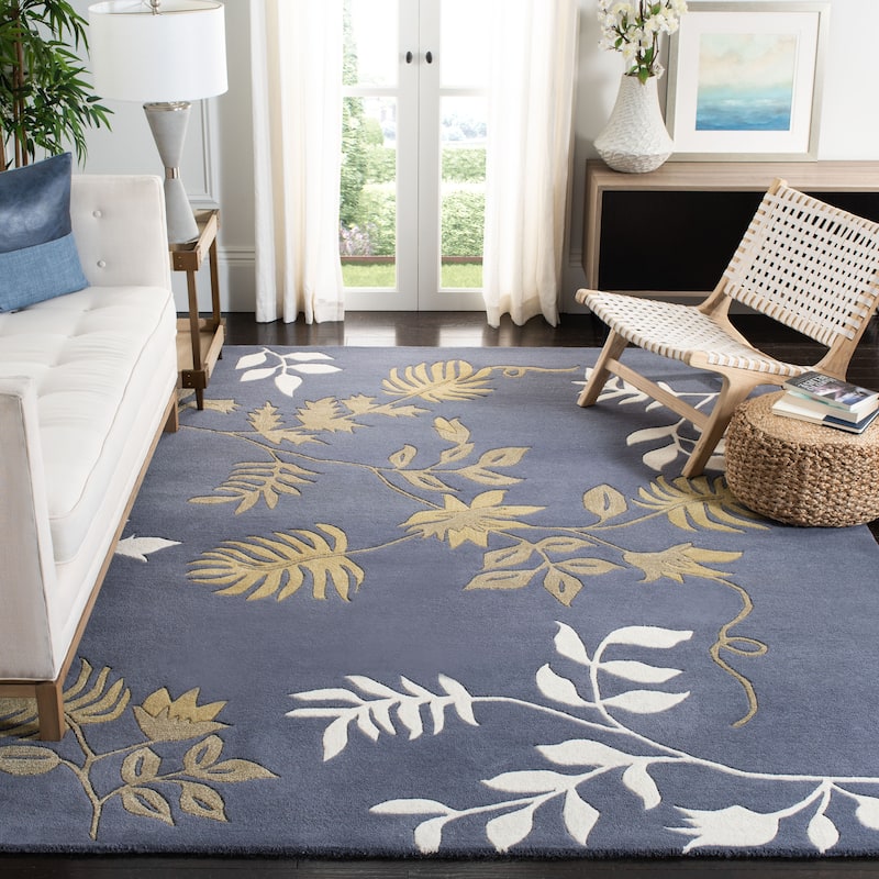 SAFAVIEH, Handmade Soho Kelsi Twigs N.Z. Wool Rug - 7'6" x 9'6" - Dark Grey