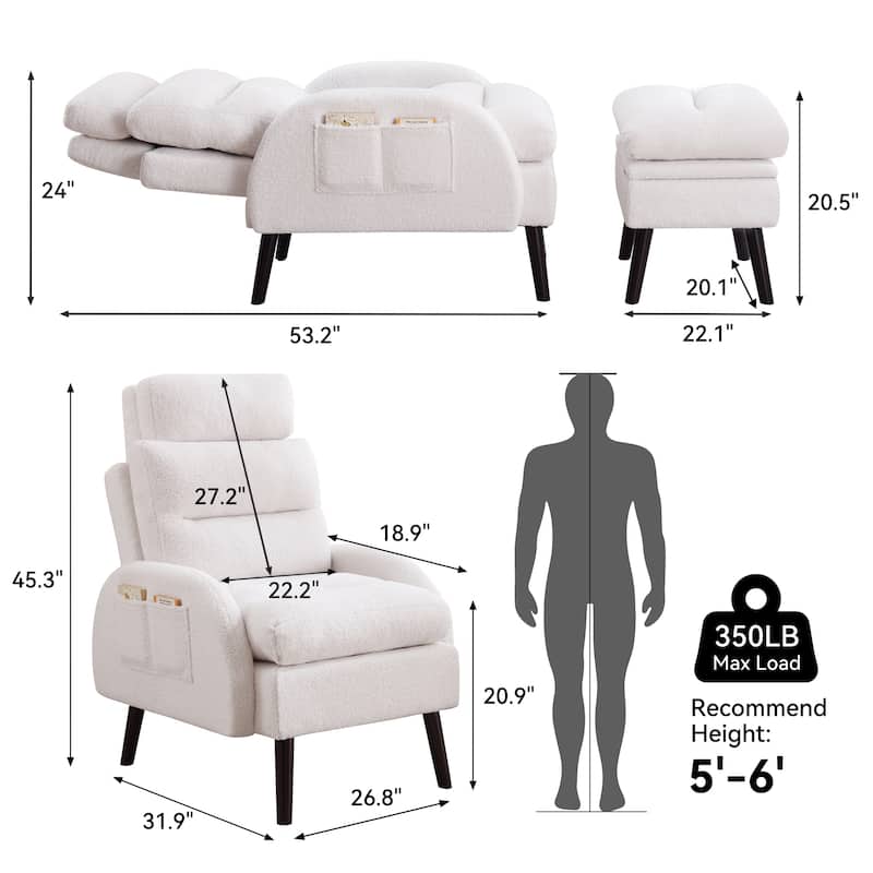 HOMYKA Accent Lounge Chair with Adjustable Backrest Storage Ottoman