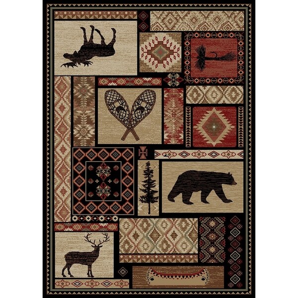 Lodge King Patchwork Rustic Bear Area Rug. Opens flyout.