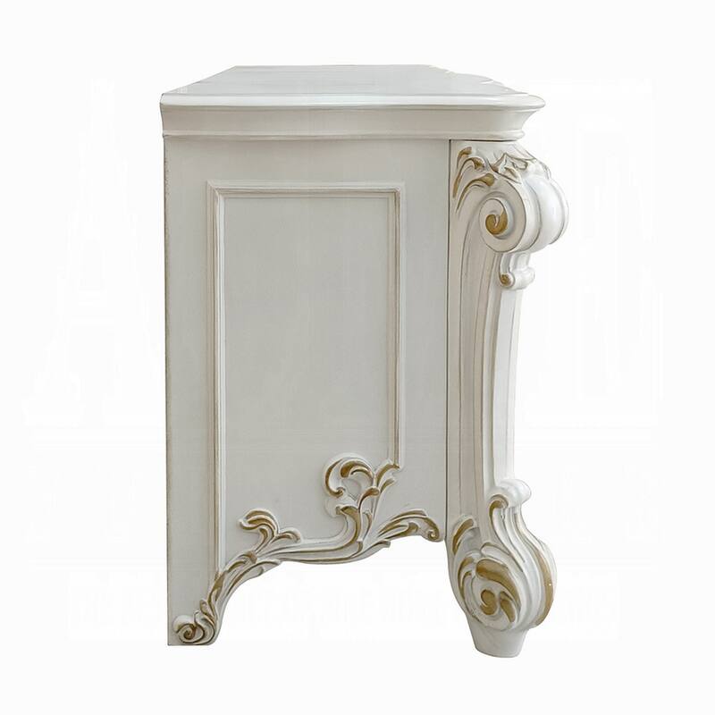 Antoine Vanity Desk, 7 Drawers, Antique Silver Wood, Gold, 65 Inch