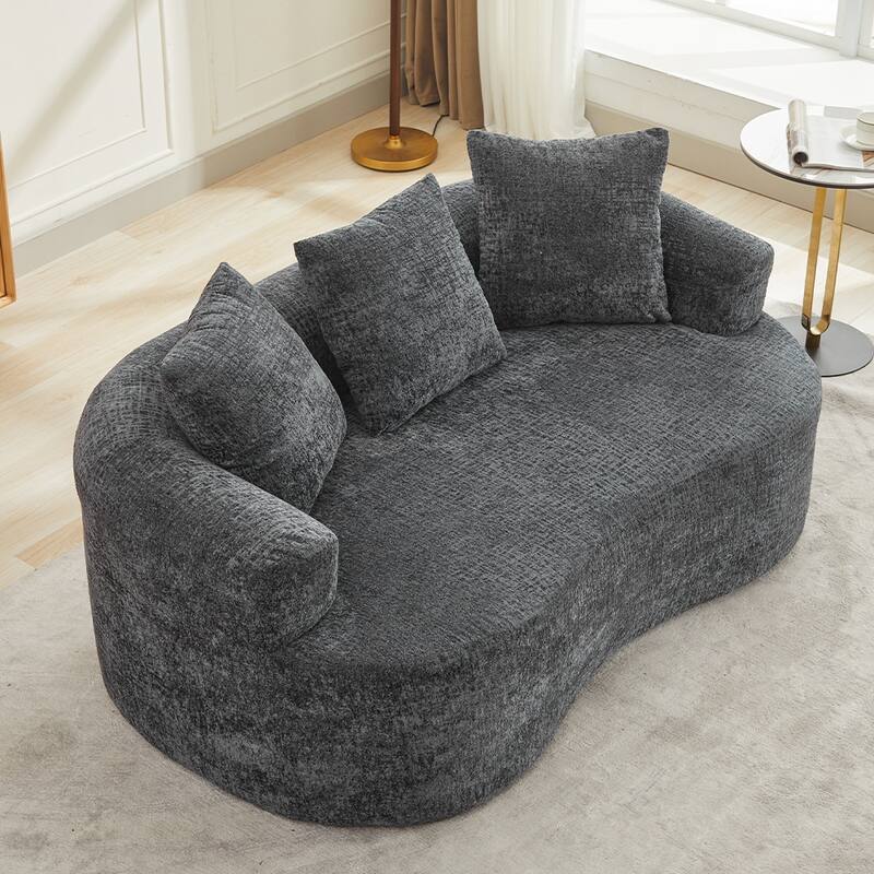 63.2" Modern Small Loveseat Sofa, Chenille Boneless Couch, Deep Seat Sofa with 3 Pillows