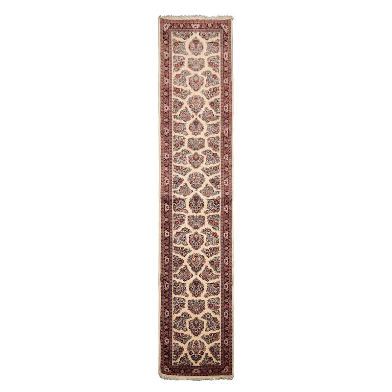 2'9''x13'1'' Runner Hand Knotted Wool Ivory Sarouk Traditional Rug - 2' 9'' x 13' 1'' - 2' 9'' x 13' 1''