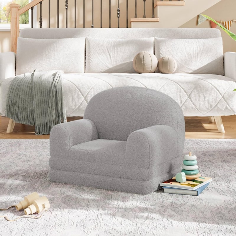 2-in-1 Comfy Toddler Couch, Convertible Sofa for Girls and Boys - Grey