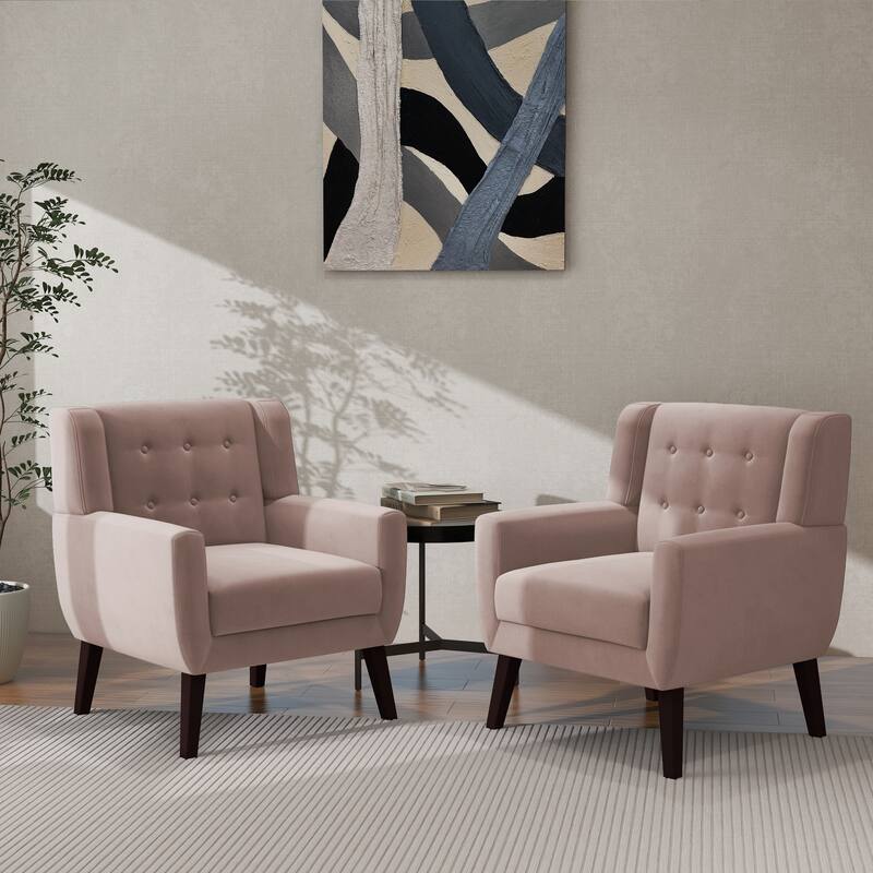 2 Set Modern Accent Chair Velvet Armchair - Skin Pink Velvet-2Set