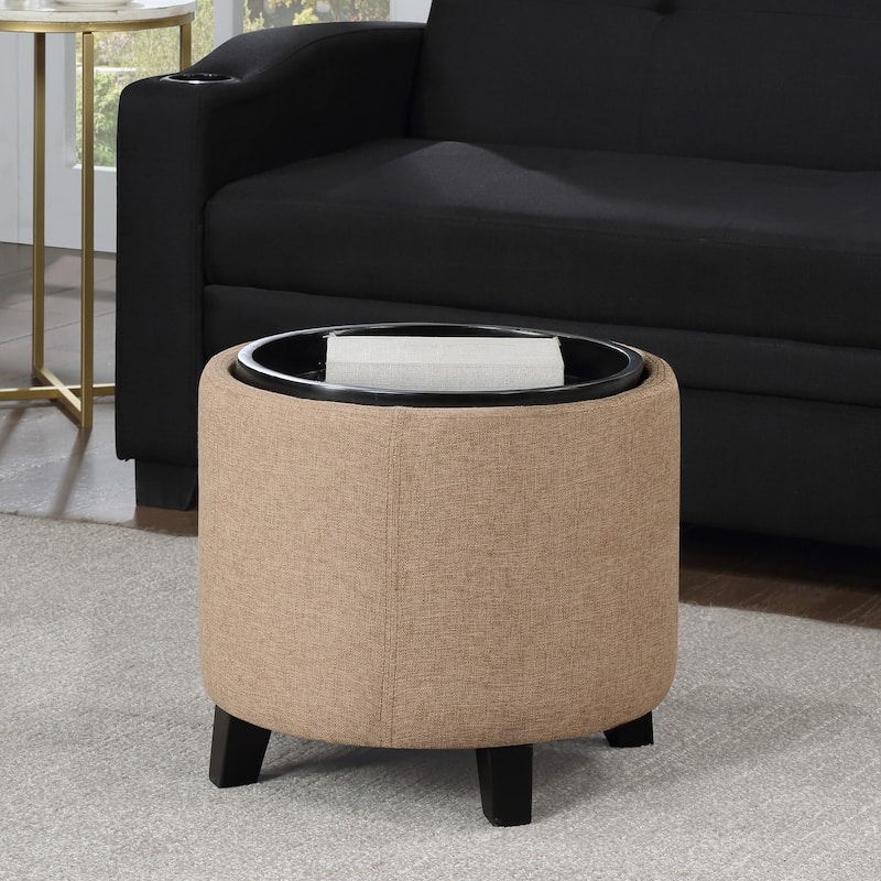 Storage Ottoman with Reversible Tray - Decorative Storage Furniture with Comfortable Cushion Seat and Functional Tray Lid