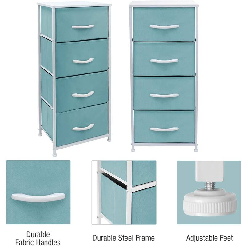 4 Drawer Bedside Nightstand Chest Tower Bedroom Dresser, Pastel Colors