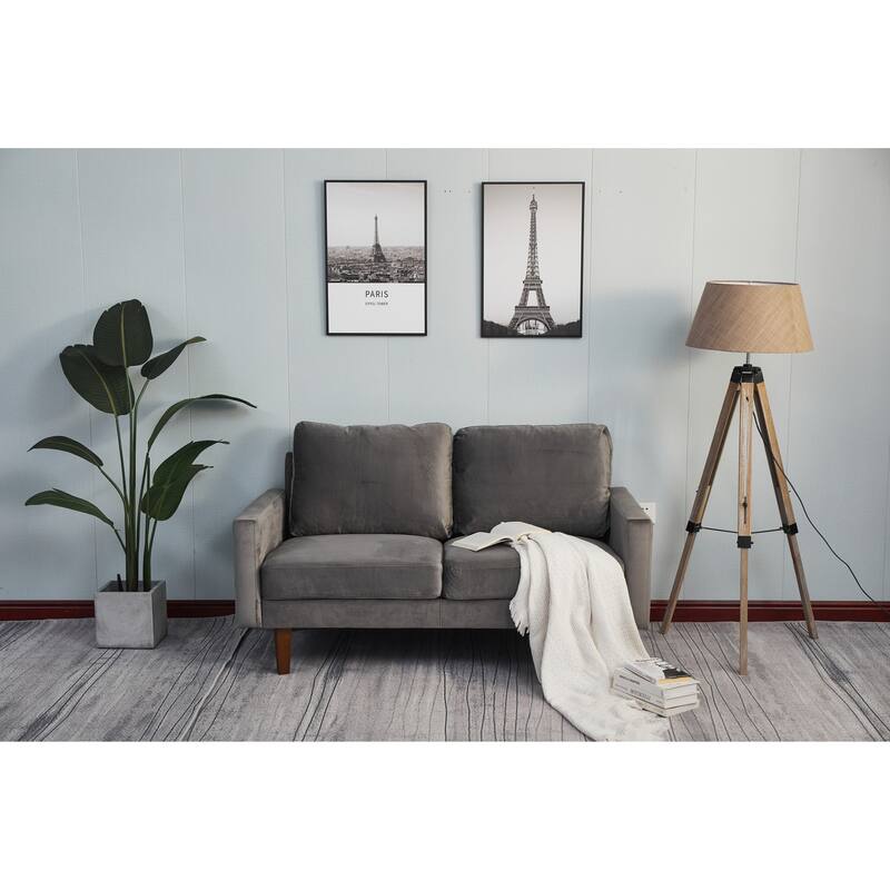 Grey Sofa with Wood and Fabric, 70x33x34 inches