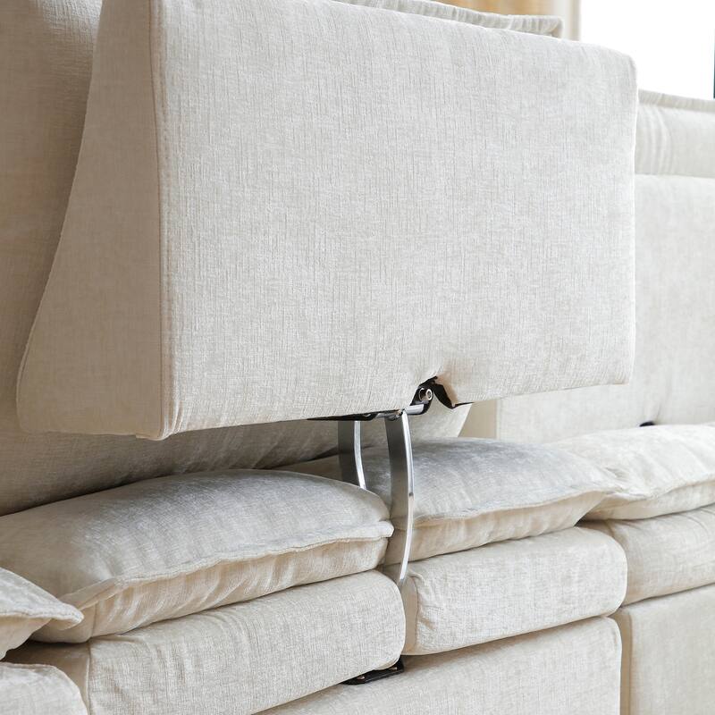 U-shaped Deep Seat Sectional Sofa Chenille Modular Reclining Couch with Storage Console Table, Ottomans and Adjustable Backrest