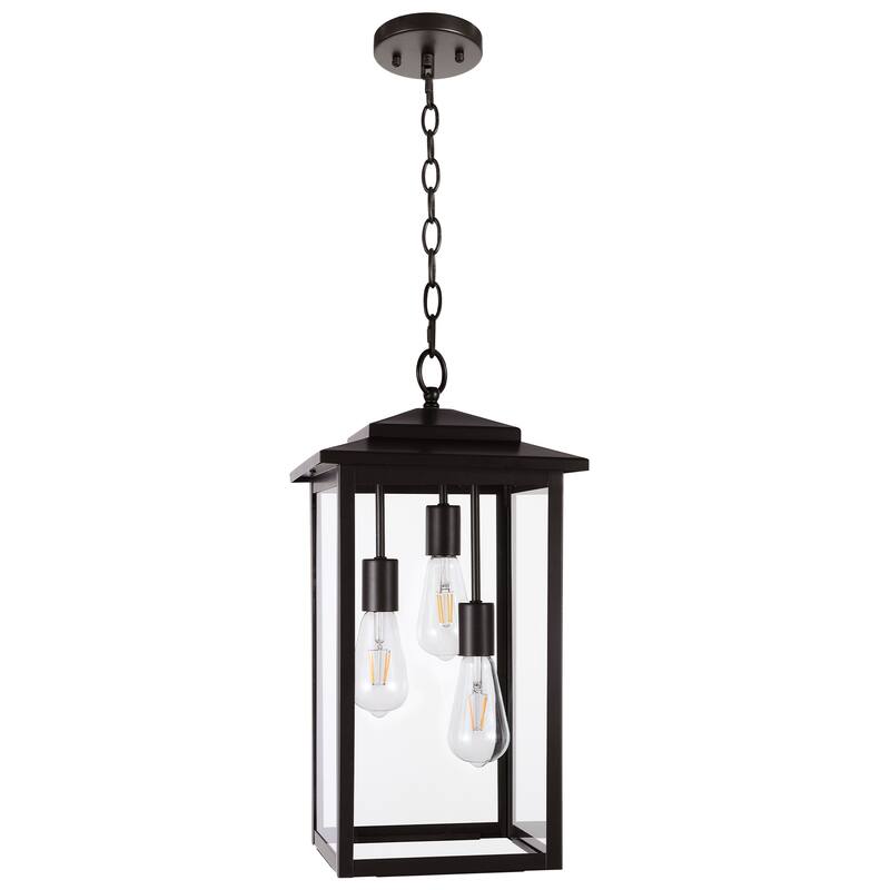 3-Light Large Outdoor Hanging Pendant Light with Glass