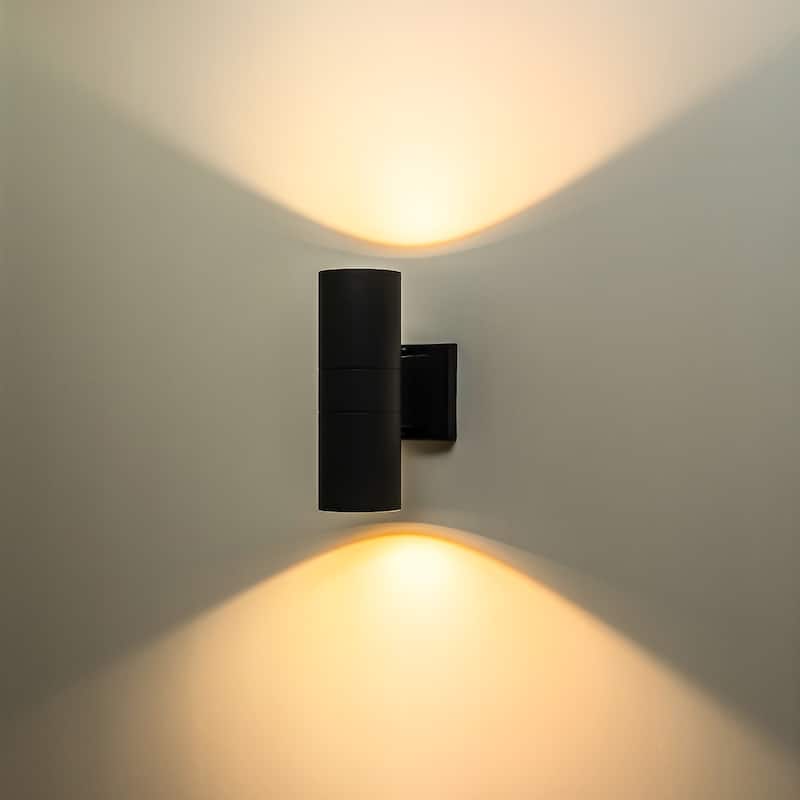 10.2 in. Modern Black Wall Sconce Aluminum Linear Cylinder LED Outdoor Wall Lights - 4.3 in. W x 10.2 in. H x 6.1 in. D