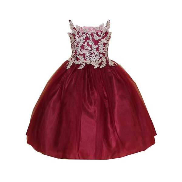 Shop Girls Burgundy Gold Embroidery Strap Junior ...