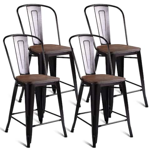 Costway Copper Set of 4 Metal Wood Counter Stool Kitchen Dining Bar
